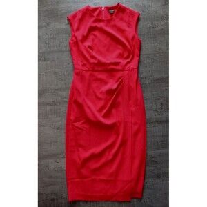 Ann Taylor Red Front Slit Ruched Cocktail Dress 0 Petite